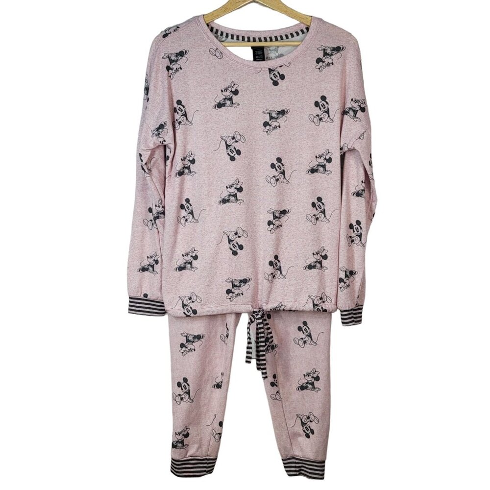 Disney Mickey Minnie Lounge Pajama Set Pink Medium Long Sleeve Long Pants Jogger